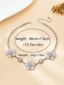 1件女士项链，时尚百搭合金镂空花朵拼接项链，适合春夏佩戴 - 銀色 - 查看 5