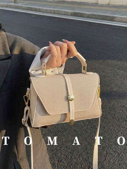 1pc Fashionable & Elegant Color Block Crossbody Bag, PU Leather & Fabric Material, Women's Square Flap Handbag, Adjustable Shoulder Strap, Suitable For Travel, Gatherings, Commuting And Other Occasions. Women's Gift, Shopping, Work, Dating, Office