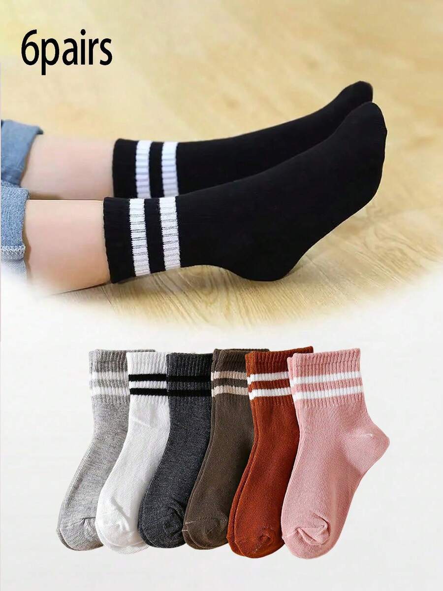 6 Pairs Kids' Simple Versatile Short Socks, Suitable For Children's Sports & Casual Wear, Student Sports Socks - Multicolor - View 1
