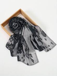 1件女士时尚水墨印花头巾，时尚优雅百搭，轻盈单面印花面料，适合所有季节，可日常佩戴或搭配长袍。 - 灰粉紅色 - 查看 5