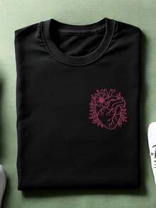 Floral Anatomical Heart Shirt, Cardiac Nurse T-Shirt, Medical School Student Tee, Gift For Cardiologist, Heart Anatomy Outfit, Nursing Vibes, TC-3743 - 黑色 - 查看 1