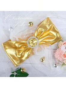 20pcs Butterfly Chair Sash Belt, Elastic Chair Cover Tie With Buckle, Universal Stretchy Chair Bows, Holiday Wedding Party Decor (Gold) - Dập vàng nóng - Xem 8