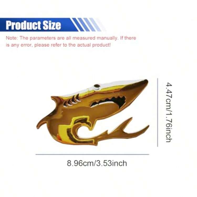 2PCS 3D Shark Metal Car Emblem Sticker Decal 3.5*1.7 Cool Fish Nameplate Sticker For Auto Body Badge Decal On SUV Motorcycle Truck Fenders Bumper Window Laptop Decoration Gold Finish High-Definition Metallic Design Durable Outdoor Use Stylish Vehicle Customization Accessory - -金子- - 查看 2