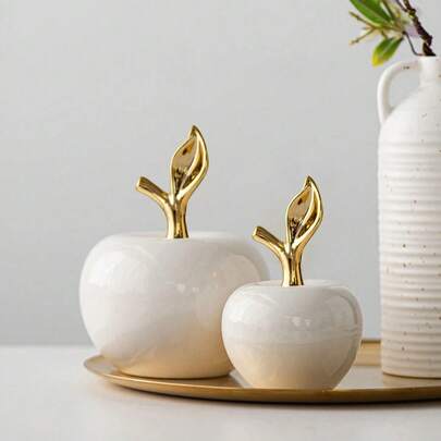 Escultura decorativa de manzana creativa, figura de manzana blanca, pieza de arte para la sala de estar, decoración del hogar, regalo festivo
