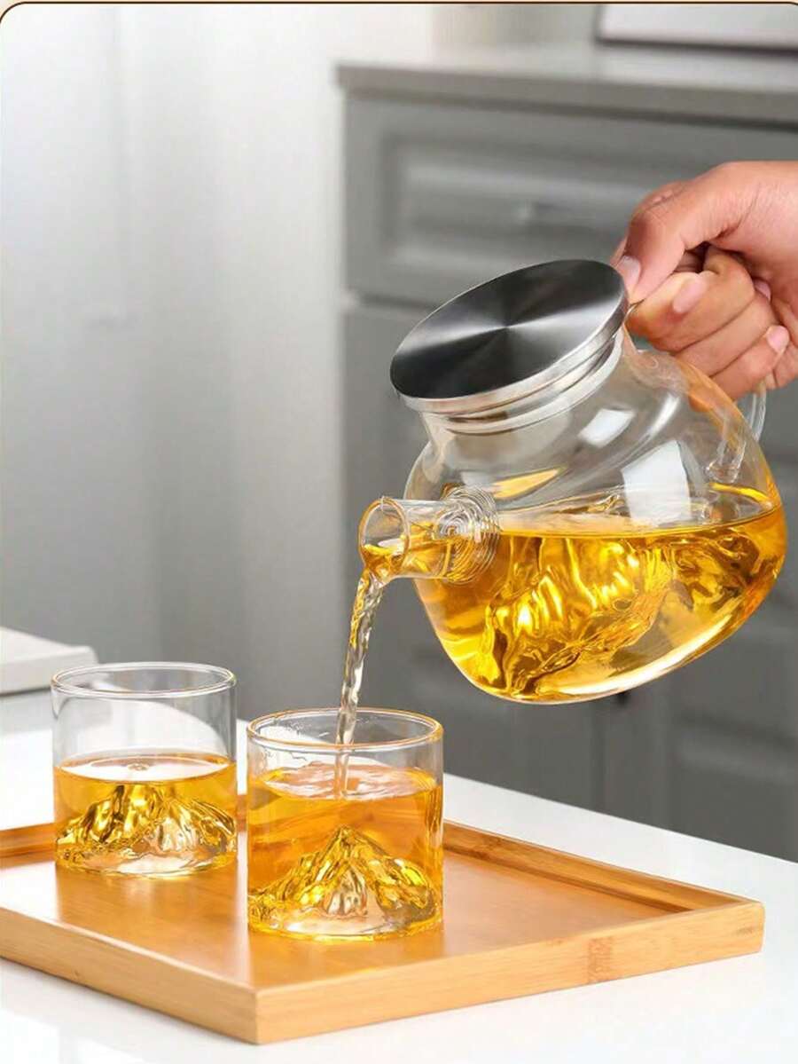 1件套2025新款耐热玻璃茶具，家用观山茶具套装（含1个茶壶和4个茶杯），家用及办公用茶壶 - 無色 - 查看 1