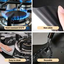 4pcs Heat Resistant, Oil-Proof, Reusable Gas Stove Burner Covers, Black And Silver With Raised Edges To Prevent Oil Stains And Spills - View 5