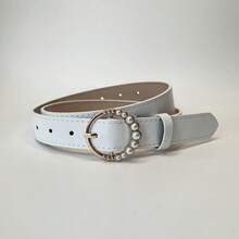 1pc White Pearl Embellished Waist Belt, Versatile For Daily Wear - White - View 4