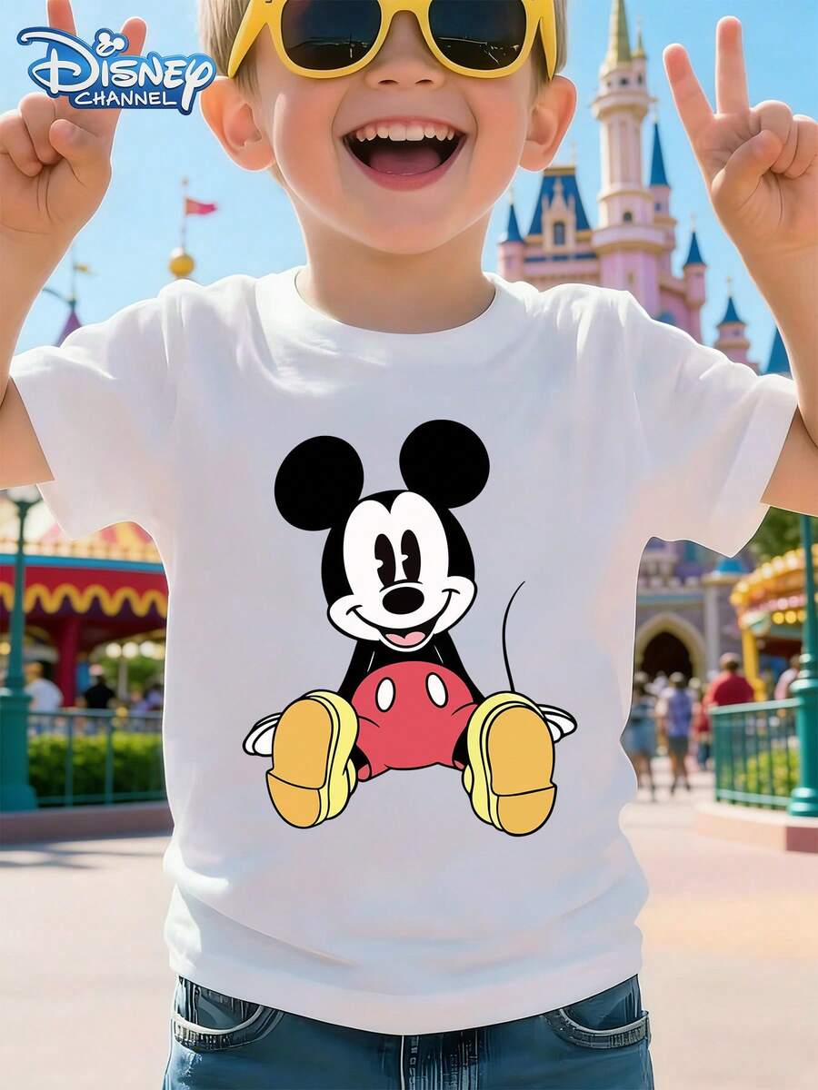 Disney Official License Mickey Mouse Cute Graphic Boys Fun T-Shirt Comfortable Lightweight Ideal For Summer Outings And Family Gatherings - White - View 1