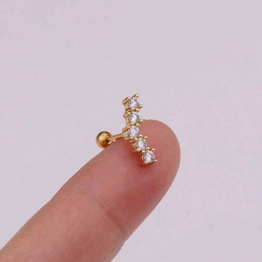 1 chiếc khuyên tai sụn bằng thép không gỉ đính đá thời trang - Vàng - Xem 1