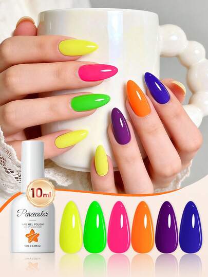  PEACECOLOR 1瓶10毫升荧光凝胶指甲油，持久可卸，高显色度，亮泽度高，适合DIY居家美甲、美甲沙龙、派对、节日美甲设计