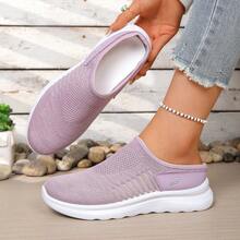 Summer Breathable Mesh Slip-On Mules, Slouchy Mom Shoes, Soft Bottom Lightweight Casual Closed Toe Slippers - Pink - View 5