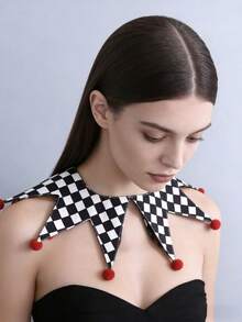 1 chiếc cổ áo rời kiểu chú hề cổ điển, phụ kiện trang phục biểu diễn xiếc cho nam và nữ, thiết kế dễ thương với quả bông trang trí, cổ áo giả đa năng. - Quả bóng lớn màu đỏ hình thoi - Xem 3