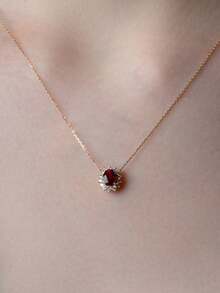 1 pièce Collier pendentif en argent sterling S925 vintage avec cubic zirconia rouge, collier ras-de-cou, accessoire de bijouterie élégant, cadeau pour femmes pour fête, mariage, anniversaire - Ellipse-1 - Voir 2