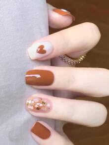 Waterproof Self-Adhesive Nail Art Stickers Set, Fresh Designs Suitable For Autumn/Winter Nail DIY - Brown - View 5