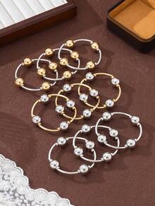 Bộ 3 vòng tay cổ điển dày dặn bằng vàng/bạc/ngọc trai, phong cách Châu Âu và Mỹ, thích hợp cho nữ giới đi biển, hẹn hò, chụp ảnh thời trang, trang trí ngày lễ, quà tặng trang sức quyến rũ. - Bộ 3 món - Xem 4