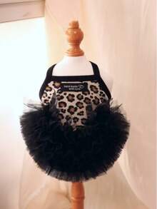 性感豹纹宠物连衣裙 - 针织网纱芭蕾舞裙，适合猫咪和小型犬，公主风小狗猫咪服装 - 黑色 - 查看 5