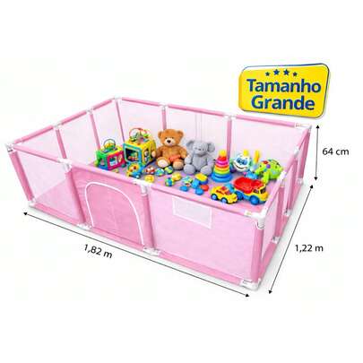 Cercadinho Bebê Grande 1,82x1,22m – Chiqueirinho Infantil com Tela Respirável e Porta com Zíper