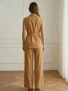ADD MODA REF Y578 TAILORED SUIT WITH TROUSERS AND UTILITY VEST WITH POCKETS AND WAIST BELT - 棕色 - 查看 6