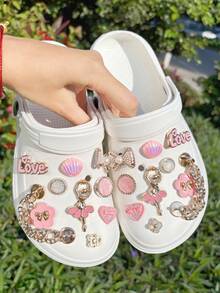 20pcs Gold Tone Shoe Decorations, Gold Chain Shoe Accessories, Rhinestone Shoe Decor Set, Shoe Flowers, Shoe Decorations, Fashionable DIY Shoe Accessories, Suitable As Holiday Gifts - Gold - View 3