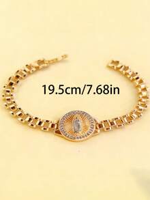 rundraw 1pc New Religious Jesus & Virgin Mary Geometric Round Zirconia Inlaid Vintage Copper Gold Color Bracelet For Women, Suitable For Gatherings, Worship, Commuting, Daily Outfit Accessory, Best Gift For Friends And Lovers On Holidays And Anniversaries - Gold - View 4