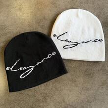 1顶简约“优雅”白色字母针织帽，秋冬季百搭时尚单品 - 針織帽 - 查看 2