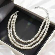 1 chiếc vòng chân tua rua đính ngọc trai giả thanh lịch và quyến rũ, trang sức dây đeo chân hình học, phù hợp cho tiệc tùng, lễ hội và đeo hàng ngày. - trắng - Xem 2