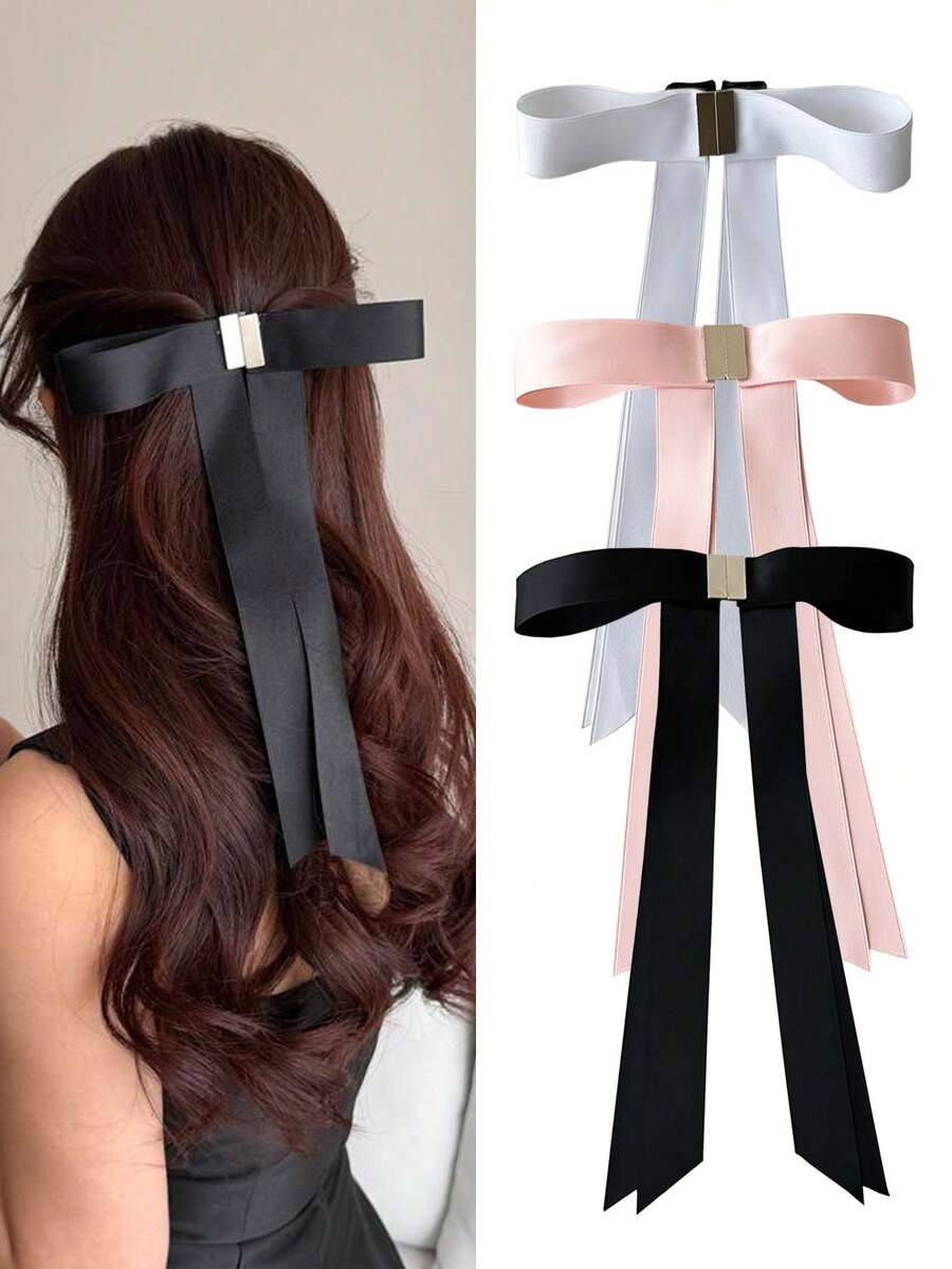 3件套女士发饰，新款磁性蝴蝶结发夹，甜美优雅公主风蝴蝶发爪，可拆卸丝带蝴蝶夹，适合日常或约会佩戴，夏季沙滩发爪夹