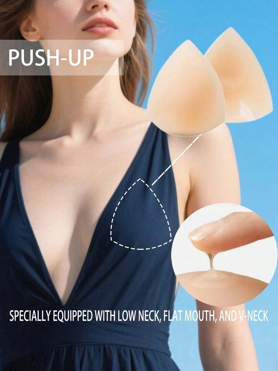 2pcs French Triangle Nipple Covers Ultra-Thin, Washable, Invisible, Seamless, Anti-Exposure Silicone Nipple Covers - Apricot - View 1