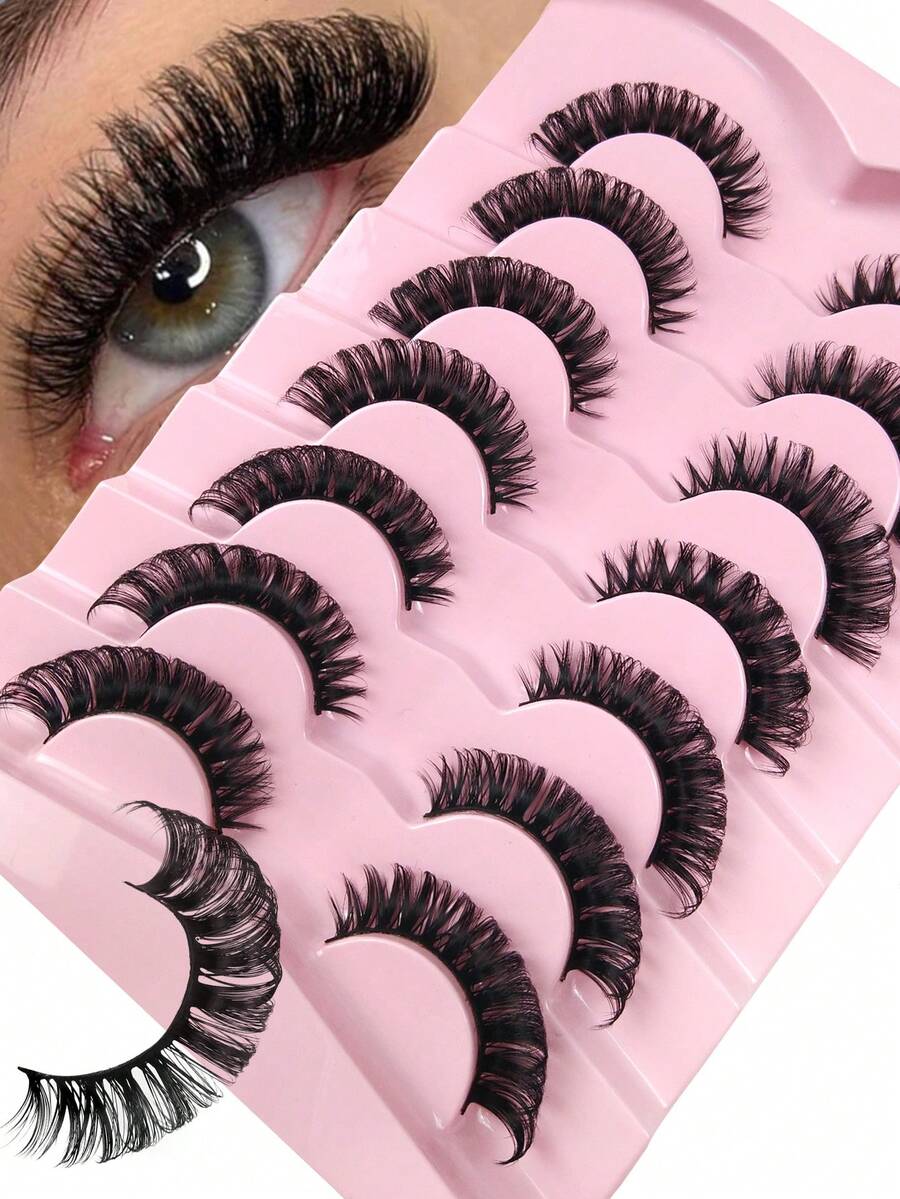 7 Pairs/Pack DD Curl Russian False Eyelashes, Dense Curly And Fluffy, Create Cat Eye Makeup Effect, 8D Long And Dense False Eyelashes, Enhance Eye Contour, Elongate And Thicken Lash Line, Create Exquisite Makeup.