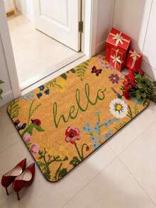 1pc Floral "Hello" Rectangular Doormat - Indoor/Outdoor Welcome Mat, Non-Slip Entrance Rug, Suitable For Living Room, Bedroom And Home Decor, Machine Washable, Comfortable Decorative Carpet For Living Room - A - View 3