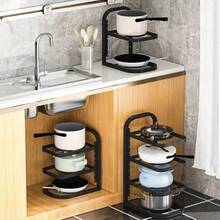 3-Layer Adjustable High And Low Pot Rack - Stable Iron Kitchen Organizer For Pots, Pans And Lids - Space-Saving Multi-Layer Storage Rack For Cooking Efficiency, Kitchen Organizer And Storage, Utility Rack - Black - View 5