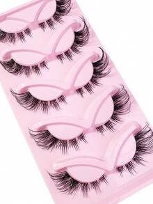 5 Pairs Cat Eye False Eyelashes, Natural Criss-Cross Style With Transparent Band, Create Natural & Lengthening Lash Look - Black - View 3