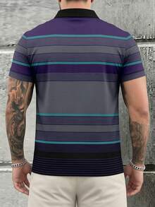 男士条纹纽扣 Polo 衫，春夏款 - 彩色 - 查看 2