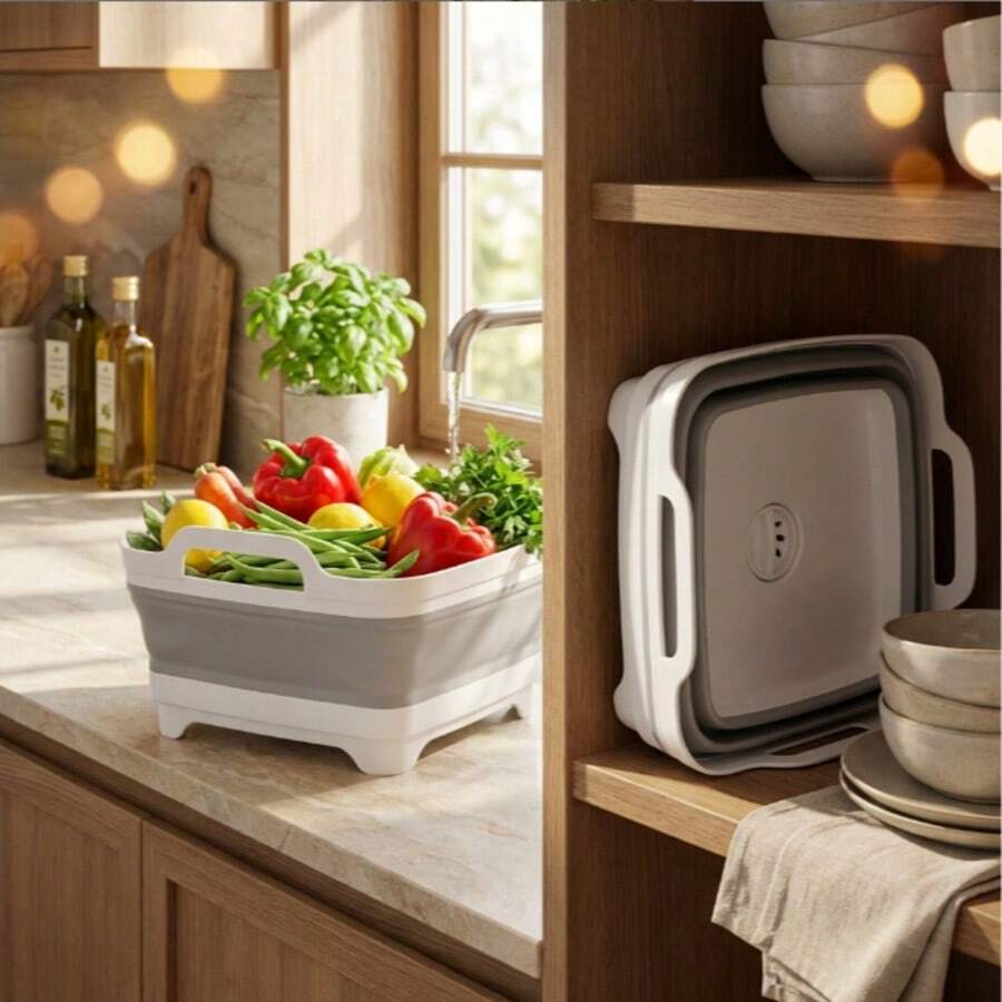 9-Liter Collapsible Washbasin, Collapsible Dish Bathtub With Drain Plug, Portable Collapsible Dish Basin, Camping Sink For Washing Dishes, Laundry, And Kitchen Use, Grey. - L - 查看 1