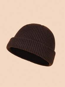 Men Solid Cuff Beanie Casual - 咖啡棕 - 查看 1