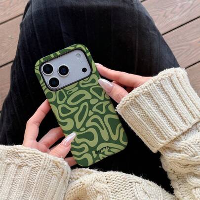 GIIPPA 1pc Green Asymmetrical Wave Pattern Design Phone 17 Pro Max Case, Suitable For Phone 16 Pro Max, 15 Pro Max, 14 Pro Max, Korean Stylish And Interesting Phone Case, Compatible With 11/12/13/14/15/16 Pro Max Plus, Elegant Design Suitable For Both Men And Women, Ideal Gift For Christmas, Valentine's Day, Easter, Wedding Season And Birthday For Girlfriend