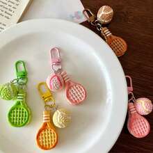 2D Flat Cute Resin Combination Tennis & Racket Keychain, Couples/Best Friends/Students Graduation Gift, Bag Charm - Tennis + Racket - View 2