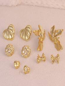 Women's New Fashion Minimalist Personalized Butterfly, Heart, Petal, Shell Delicate Earrings - Gold - View 3