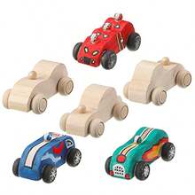 6 Pcs Wooden Toy Cars To Paint Wood DIY Car Toys Unfinished Wood Race Cars Bulk Paintable Wooden Cars Crafts For Home Activities Easy Woodworking And Family Time Set - As Pic - View 2
