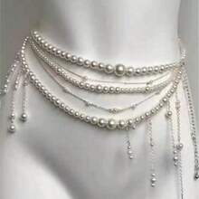 1pc Fashionable Minimalist Pearl Tassel Multi-Layer Waist Chain, Unique Elegant Chic Elegant Sexy Waist Chain, Women's Holiday Gift, Women's Party Jewelry - Multicolor - View 1