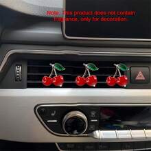 3 piezas Clip de ventilación de aire de metal y resina con diseño de cereza, accesorio de decoración interior de coche de instalación sencilla para mejorar el ambiente de la cabina - 3 clips decorativos para ventilación de aire de cerezo - Ver 10
