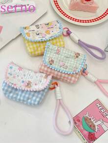 1个可爱清新蕾丝耳机保护套，兼容苹果耳机，适用于无线蓝牙耳机的软包，格子和花卉图案耳机收纳袋，圣诞礼物，结婚礼物，充电器收纳包，男女通用，旅行必备，邮轮必备，度假必备，假日必备，旅行用品 - 彩色 - 查看 7