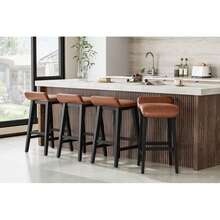 Taburetes de Bar Modernos | Tapizados | Respaldo Bajo | Reposapiés | Patas de Madera | Altura 66.5 cm (26.2") | Juego de 2/4 | para Cocina y Comedor - Marrón - paquete de 4 - Ver 6