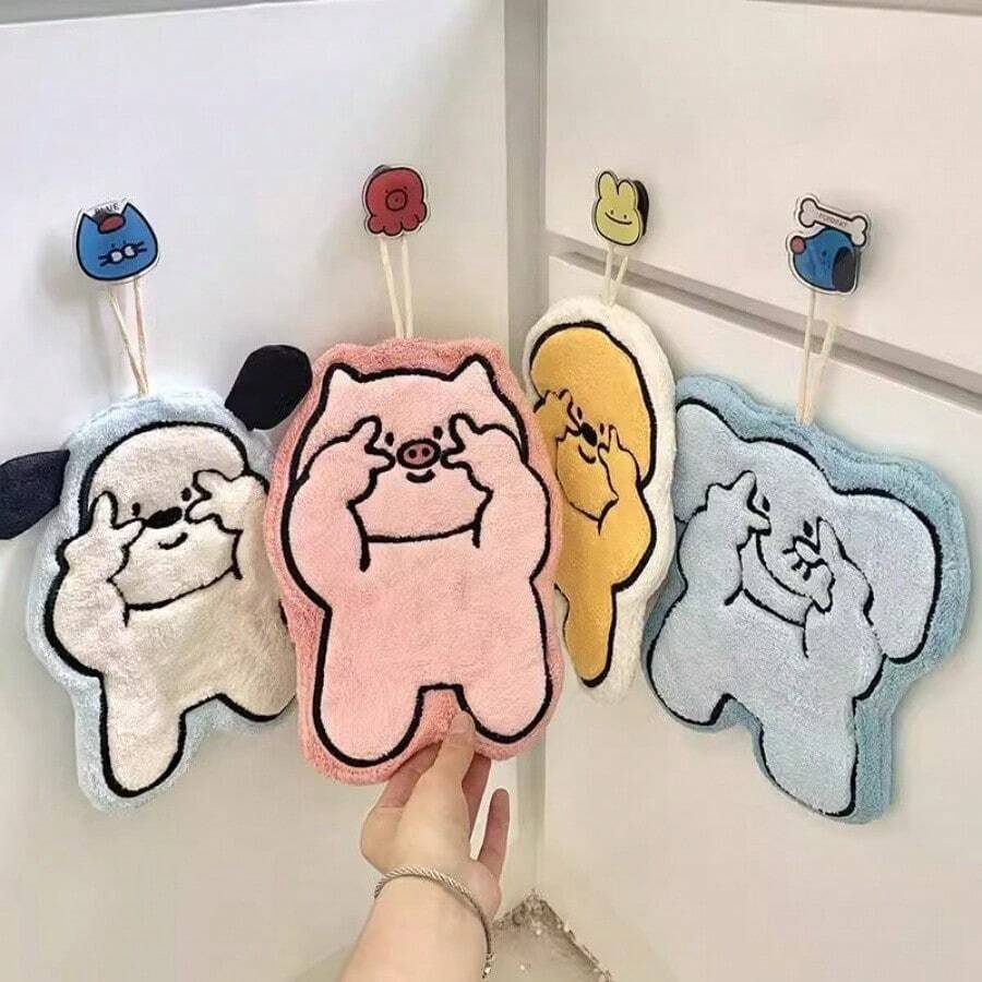 1pc Cute Puppy, Pig, Elephant Pattern Super Absorbent Thick Handkerchief, Suitable For Kitchen/Sanitary Napkin/Living Room - Multicolor - View 1