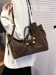 FEISTURE 1pc, PU Material Women's Commuter Tote Bag, Fashionable Shoulder Bag With Pendant, Suitable For Girls, Women, College Students, New Professionals And White-Collar Workers, Perfect For Work, Business, Commuting, School - Brown - View 6