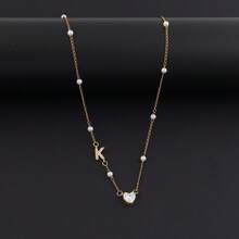 1件简约经典字母心形吊坠串珠项链，女士款 - 金黃色 - 查看 3