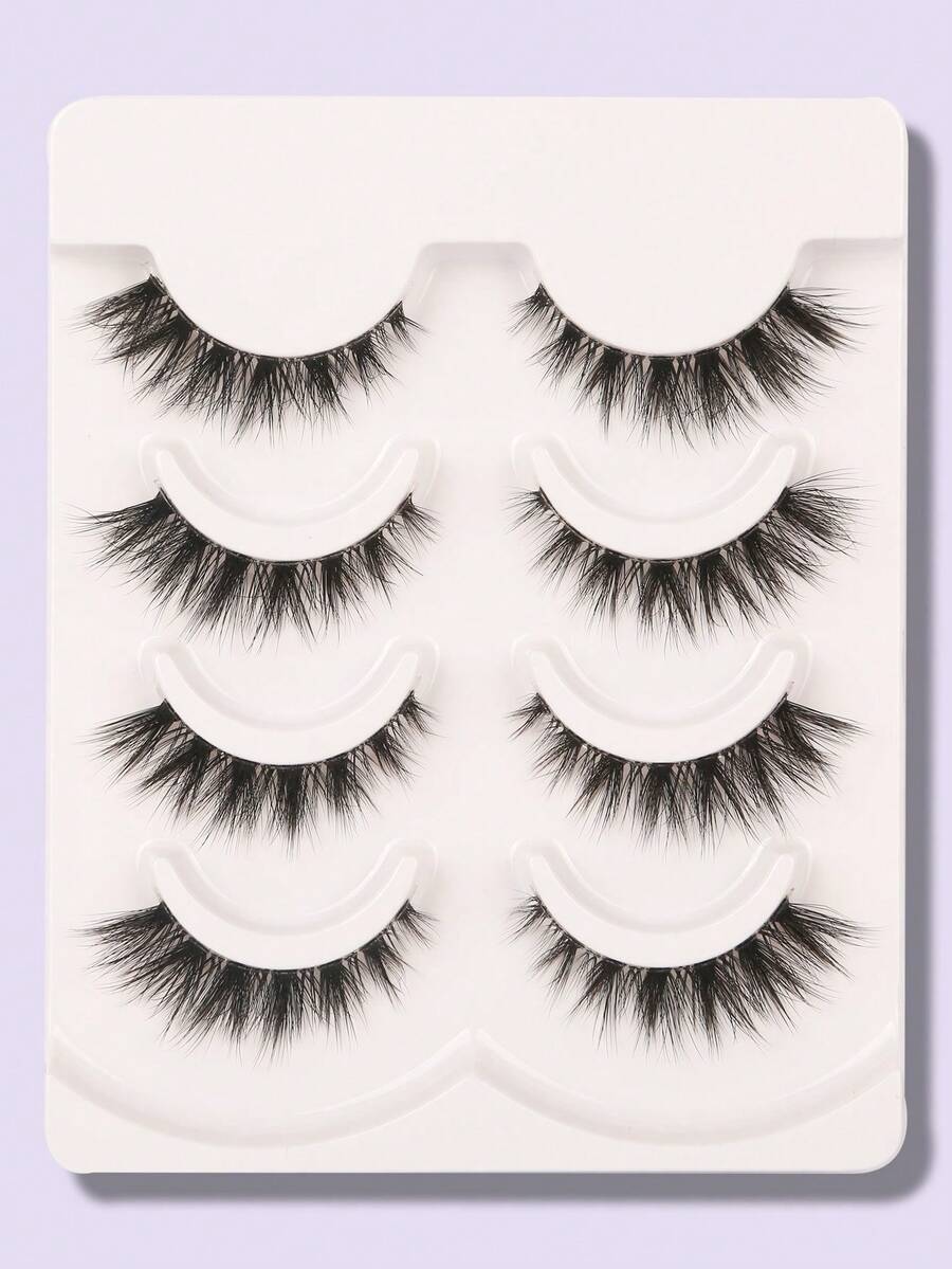 4 Pairs Transparent Messy Stem False Eyelashes - Black - View 1