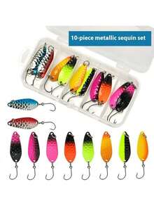 带钓具盒的10个装勺形拟饵，单钩金属材质，适用于淡水鱼类，包括红点鲑、鲈鱼和黑鲈，重量分别为2.5克/3.5克/5克。 - 彩色 - 查看 19