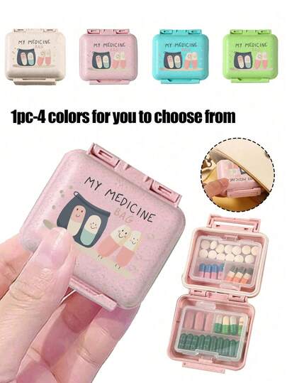 Mini 6-Grid Portable Medicine Box, Medicine Storage Box, Travel Pill Case, Printed With "My Medicine Bag" And Pills Patterns 6-Grid Small Medicine Box, Pill Packaging Sealed Storage Box, 6-Day Weekly Storage Box, First Travel Pill Storage Box, Daily Vitamin Pill Box, Pocket Medicine Box Storage Box, Charm Storage Box,Essential For Families, Essential For Travel