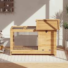 Conejera de Madera para Interior y Exterior, Jaula para Conejos con Rampa de Metal Resistente a la Intemperie, Malla Extraíble para Conejos, Cobayas, Pollitos, Patos y Animales Pequeños de Jardín - Color de la madera - Ver 5